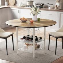 47 Inch Round Dining Table Set For 4-6 People, Large Farmhouse Kitchen Dining Table Set With Chairs And Storage Rack, Metal Base Round Table For Home Dining Room Living Room - Multicolor - View 5