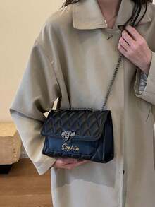 Personalized Shoulder Bag,Lightweight,Business Casual Fashionable Crocodile Print Metallic Chain Square Bag For Teen Girls Women College Student,Rookies & White-Collar Workers Perfect For Office,Work ,Business,Commute,Can Customize Your Own Name, Letters, Lucky Numbers, Etc.