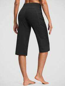 Women's Yoga Capri Pants Straight Leg High Waisted Stretchy Athletic Capris Pants With 3 Pockets For Workout Casual - màu đen - Xem 3