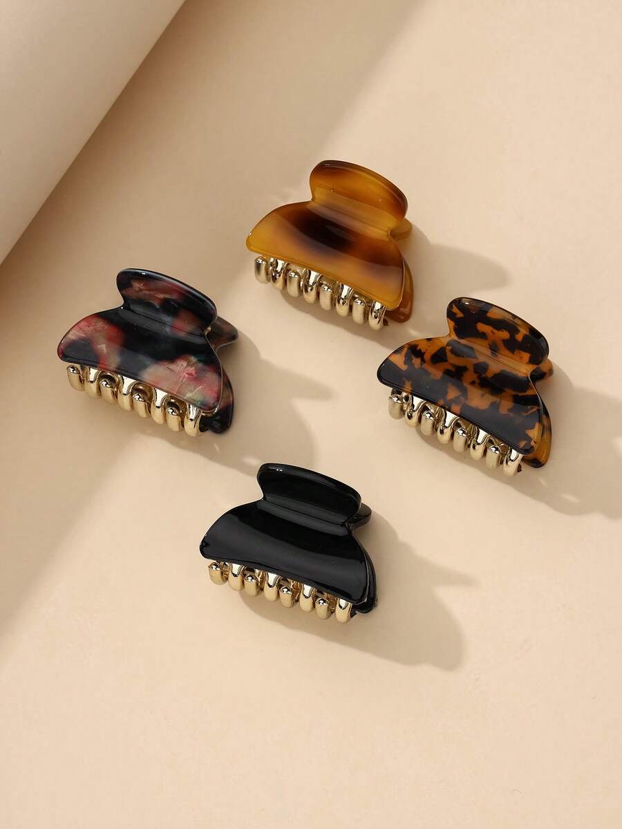 2pcs Random Color 4cm Hair Clips, Simple & Practical Multi-Function Women Hair Accessories, Claw Clip Fall Winter For Vacation Outfits Woman Summer Beach - Multicolor - View 1