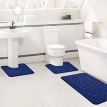 Juego de 3 piezas de alfombras de baño de lujo - Súper absorbente, antideslizante, lavable, alfombras de baño de poliéster con diseño de rayas en relieve, suave y cómodo, adecuado para bañera y área de ducha, alfombra de baño tejida, decoración de habitación, accesorios de baño, decoración de entrada, decoración de baño y cocina - 3 piezas de piedra en relieve - Ver 3