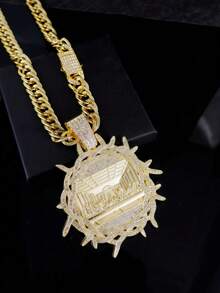 1 pieza Dije con colgante de la Última Cena en estilo medallón redondo chapado en oro de 14K, con cadena de estilo cruz - Dorado - Ver 11