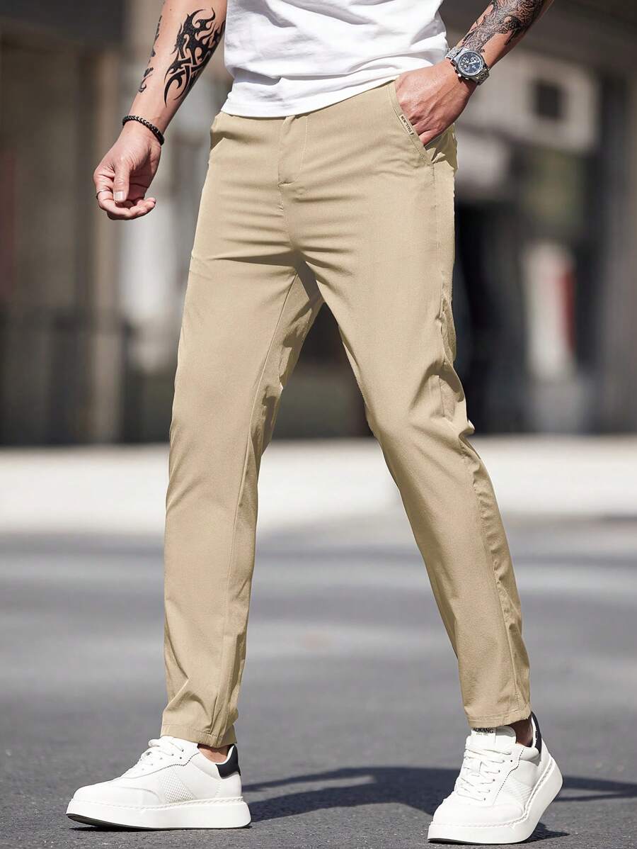 Men's Casual Solid Color Pocket Detail Tapered Daily Commute Pants