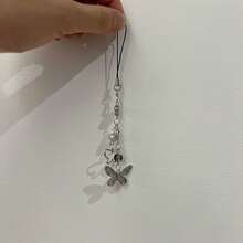 Y2K Style Originative Design Silver & Black Silver Butterfly Metal Beads Chain Charm, Fit For Bag, Phone, Keychain, Necklace - Silver - View 5