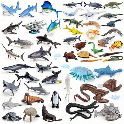 22pcs Ocean Animal Figurines - 22pcs Prehistoric Sea Creatures - 7pcs Deep-Sea Fish, Hand-Painted Realistic Mini Incredible Sea Creatures Toys For Kids, Sharks, Whales, Dolphin, Penguin, Walrus, Sea Lion, Sardine, Starfish, Manta Ray, Manatee & More Marine Animals Figures For Girls Boys, Great Bath Toy Birthday Cake Toppers Decorative Models Educational School Project Party Favors Toy Christmas Gifts