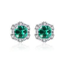 GGRUO 1Pair 925 Sterling Silver Green Geometric Studs Fashionable Exquisite Gemstone Earrings Sparkling Jewelry For Women Girls Daily Party Accessories Valentine's Day