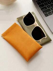 Soft PU Glasses Case, Portable Storage Box For Fashion Glasses, Reading Glasses, Myopia Glasses And Astigmatism Glasses. Simple Solid Color Anti-Scratch Mobile Phone Case For Men And Women (Light Blue). Travel Cosmetic Bag Travel Essentials Travel Accessories Travel Bag Vacation Holiday Back To School School Stuff Sunglasses Women - Multicolor - View 8