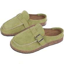 Womens Clogs Cow Suede Soft Footbed Unisex For Men Women Rubber Antislip Sole Slippers Mules Sandals With Adjustable Buckle - 綠色 - 查看 4