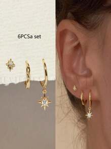 Conjunto de 3 peças: Brincos Twist Mobius, Brincos de Botão Estrela, Brincos de Argola Pingente Estrela, Joias para Mulheres