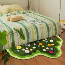 1pc Faux Cashmere Moss Green Floral Pattern Carpet, TPR Non-Slip Backing, Machine Washable, Suitable For All Season Indoor Decoration, Bedroom, Living Room, Bedside, Kitchen, Bathroom, Holiday Gift, Soft And Comfortable, Gradient Floral Print Carpet, Applicable For Spring, Summer, Autumn And Winter, Perfect For Decorating Your Home!