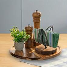 1pc Wooden Tray, Round Wood Fruit Plate, Wooden Dessert Platter, Coffee Cup Holder, Tea Cup Saucer, Multi-Functional Serving Platter, Decorative Fruit Dish, Washable Food Tray, Cake Plate, Household Cheese Plate, Creative Bread Platter, Suitable For Decorating Room And Kitchen, For Steak, Pizza, Sushi Etc.