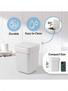 Mini Trash Can, Countertop Trash Can With Lid, 2 Liter/ 0.5 Gallon, Waste Basket, Garbage Container For Coffee Bar, Bathroom, Kitchen, Office, Desk, Bedroom - White - White - View 2