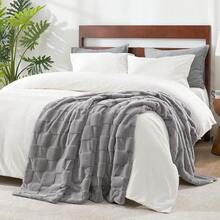 Checkered White Faux Rabbit Fur Throw Blanket, Soft Fuzzy Fluffy Minky Cream Furry Blankets For Couch, Bed (50 * 60 Inches Ivory) - 灰色 - 查看 6