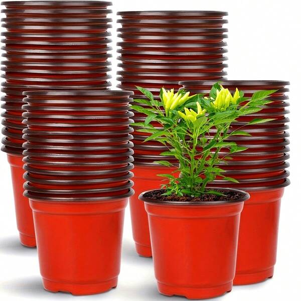 Paquete de 50 vasos de siembra cónicos de plástico con orificios de drenaje, estilo tradicional, para cultivo en interiores y exteriores, cuidado de jardines y céspedes, herramientas de macetado y accesorios para contenedores