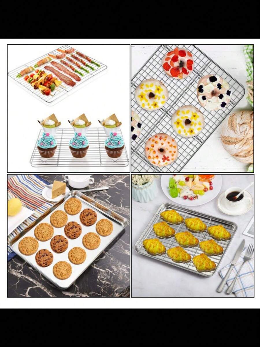 盘子套装万圣节不锈钢烤盘烤架冷却架套装、蒸锅和烤箱架、厨房和户外便携式烧烤盘、不粘表面、适合烤牛排、线性或网状滴水架，可用于烤箱和洗碗机。烹饪、返校、夏季、万圣节、圣诞节必备 - 彩色 - 查看 1