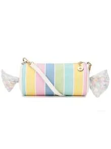 Bolsas e Bolsas Femininas Novidade Fofas em Formato de Doces Listrados, Bolsa Transversal para Meninas, Bolsa Clutch de Festa em Couro Sintético