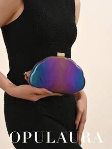 Túi cầm tay da sang trọng hình vỏ sò tối giản OpulAura dành cho nữ - Ví cầm tay dự tiệc sang trọng và quyến rũ, Túi cầm tay dự tiệc lấp lánh, Túi dự tiệc trang trọng, Túi cầm tay dự tiệc cưới lãng mạn, Có kèm dây xích (Họa tiết ngẫu nhiên) - màu xanh lá - Xem 9