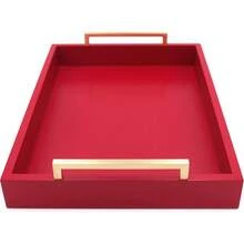 16x12 Decorative Coffee Table Tray - Ottoman Tray - Breakfast, Drinks, Liquor Serving Platter - From Farmhouse To Modern - Matte Finish - Champagne Gold Handles - Loden Green - Crimson Red - View 2