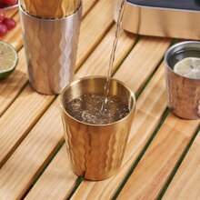1pc Stainless Steel Double-Layer Insulated Coffee Cup (Gold), Creative Diamond Embossed Pattern, Home Use Coffee Cup Keeps Warm/Cold, Anti-Drop & Easy To Clean - Gold - View 5