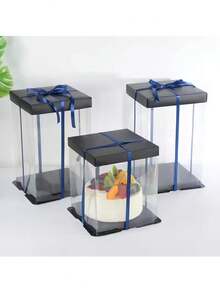 1pc,6in Transparent Cake Box Artificial Rose Foam Bear Packaging Box Valentine's Day Flower Gifts Box Wedding Birthday Party Decor (No Accessories)