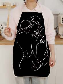 1 Piece Abstract Line Style Kitchen Apron, Niche Minimalist Design Showing Women's Unique Charm Suitable For Couples Barista Party Gathering - Multicolor - View 7