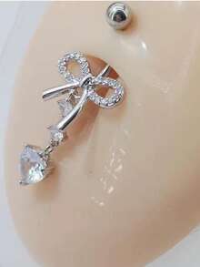 CIZME 1 件 Y2K 肚脐穿孔首饰肚脐穿孔首饰，蝴蝶结心形吊坠杠铃肚脐环肚脐环，银金玫瑰金白粉色 CZ 肚脐杠铃耳钉肚脐穿孔肚脐环女士