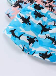 Set casual da spiaggia da 9 pezzi per bambini maschi, composto da canotta senza maniche con stampe di squali e palme + pantaloncini stampati
