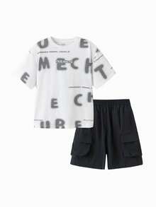 Balabala Children's Short Sleeve Set 2025 New Summer Two Pieces Set Cool Feeling - White and Black - View 4