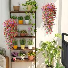 1pc Artificial Hanging Flowers, UV Resistant Hanging Violet Decoration, Plastic Flower Hanging Basket For Wedding, Home Decoration, Porch Garden Decoration, Outdoor Yard, Patio And Window Decoration