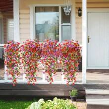 1pc Artificial Hanging Flowers, UV Resistant Hanging Violet Decoration, Plastic Flower Hanging Basket For Wedding, Home Decoration, Porch Garden Decoration, Outdoor Yard, Patio And Window Decoration