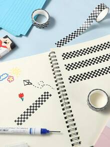 1/8 卷格子和纸胶带，黑白格子胶带，经典格子装饰贴纸，适用于日记本、相册、日记本、计划本、DIY 礼品包装