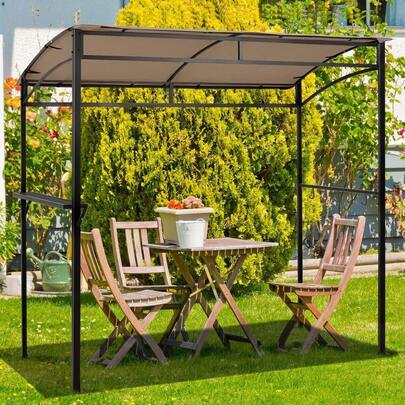  GOFLAME 9Ft Grill Gazebo, Outdoor BBQ Canopy With Storage Shelf And Utensil Hooks, Stylish Arched Grill Shelter With Rust-Resistant Metal Frame, Waterproof Sunshade Awning For Backyard, Patio