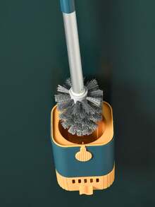 1 Pc Toilet Brush Set With Stand, Wall-Mounted Long Handle Toilet Cleaning Brush, Flexible Toilet Brush, Reach Every Angle, Bathroom Cleaning Brush, Cleaning Supplies, Cleaning Tools - Multicolor - View 3