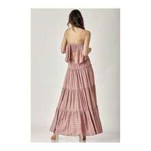 Pin Stripe Print Tube Maxi Dress - Dusty Rose - View 4