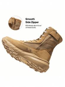 Men's Breathable Tactical Military Work Boots Side Zipper Leather Lightweight Hiking Motorcycle Combat Boots 8 Inches Recon - Brown - View 2