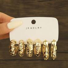 3 To 9 Pairs Fashion Simple Stylish Gold-Color CCB Material Multi-Texture Design Earring Set For Women, Versatile Accessory Suitable For Festivals, Gifts For Best Friends, All Season Wear
