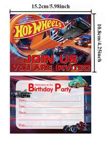 Hot Wheels 12PCS Hot Wheels Racing Theme Birthday Invitation Cards,Fun Party Supplies,Fill-In Birthday Cards For Auto Theme Celebrations,Auto Racing Party Decor & Favor Supply