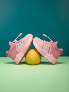 New Soft, Breathable & Non-Slip Casual Sport Shoes With Elastic Mesh For Kids, Simple Design, Suitable For All Seasons, Lightweight And Easy To Wear - Pink - View 7