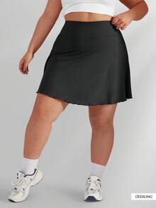 Plus Size Women Tennis Skirt, Pleated Sports Skirt With Pockets Shorts, High Waist Golf Sports Skirt Pants - Black - View 3