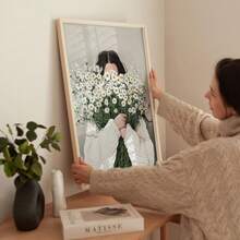 1/3 件墙壁艺术海报/现代风格，女人与雏菊花束油画，抽象人物艺术，Japandi 女性抽象画，女性肖像艺术雏菊艺术印刷品无框/带框 - 彩色 - 查看 5