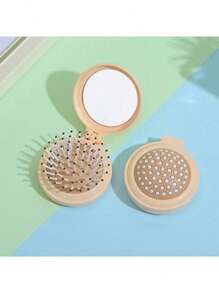 2pcs Set - Mini Folding Hair Brush With Mirror, Suitable For Women, Men And Children, Includes Soft Nylon Bristle Brush And Portable Hair Brush With Mirror For Wallet And Travel