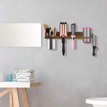 1 pieza Soporte de pared de madera para secador de pelo - Soporte para secador de pelo para baño, organizador de herramientas de peinado, organizador de herramientas de peinado rústico para plancha, rizador, alisador de cabello, cepillos