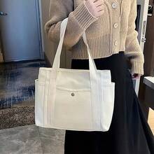 1 pieza Bolsa de lona de gran capacidad, Bolsa de hombro con múltiples bolsillos, Bolsa de compras reutilizable, Fácil de llevar, Asa cómoda, Adecuada para uso diario y regalos. Bolso portátil adecuado para escuela, trabajo, viajes y compras. - Multicolor - Ver 4