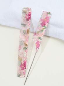 2pcs Hair Styling Brush Set, Includes Tail Comb And Wide-Tooth Comb, Suitable For All Hair Types, Salon And Home Hair Care Tools, Unisex - Multicolor - View 2