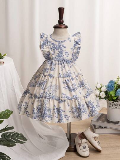 Spring/Summer New Landscape Print Cap Sleeve Casual Dress