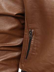 Męska kurtka pilotka ze skóry PU, swobodna kurtka z długim rękawem, zapinana na zamek, kołnierzem bejsbolowym i kieszeniami, polar