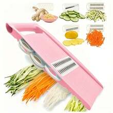 五合一蔬菜切片器套装，多功能水果切片器，手动食物切丝器，蔬菜刨丝器，土豆刨丝器，家用土豆刨丝器，多功能蔬菜切片切丝器套装，带可互换刀片，手持式曼陀林厨房工具，可用于土豆、胡萝卜、黄瓜刨丝和切华夫饼，包含削皮器 - 藍色 - 查看 11