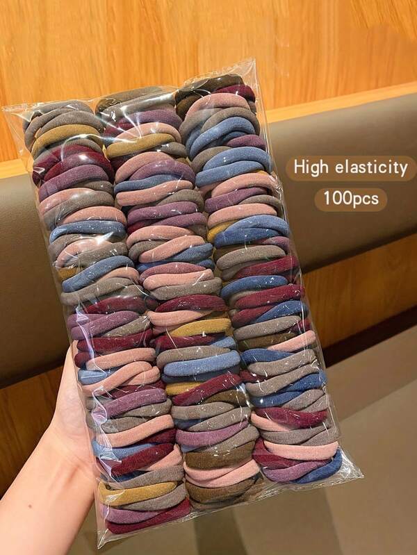 20/50/100/200pcs Vintage Boho Headbands - High Stretch Seamless Headband, Elastic Hair Tie Ponytail Holder, Girls Mixed Solid Color Hair Hoop Set