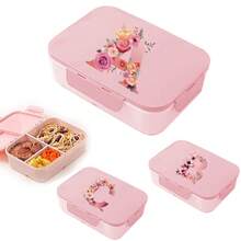 1个防漏便当盒，带餐具，便携式方形分隔午餐盒，可微波炉加热，3格午餐容器，适合学生、上班族、户外用餐，户外餐盒，适合办公室工作人员，可印制26个字母的姓名首字母图案