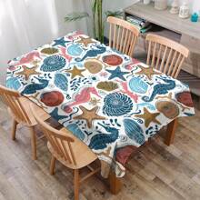 1 pieza Mantel con estampado de serie marina, moderno mantel rectangular/redondo de poliéster impermeable, estampado digital adecuado para sala de estar, comedor al aire libre, mesa redonda pequeña